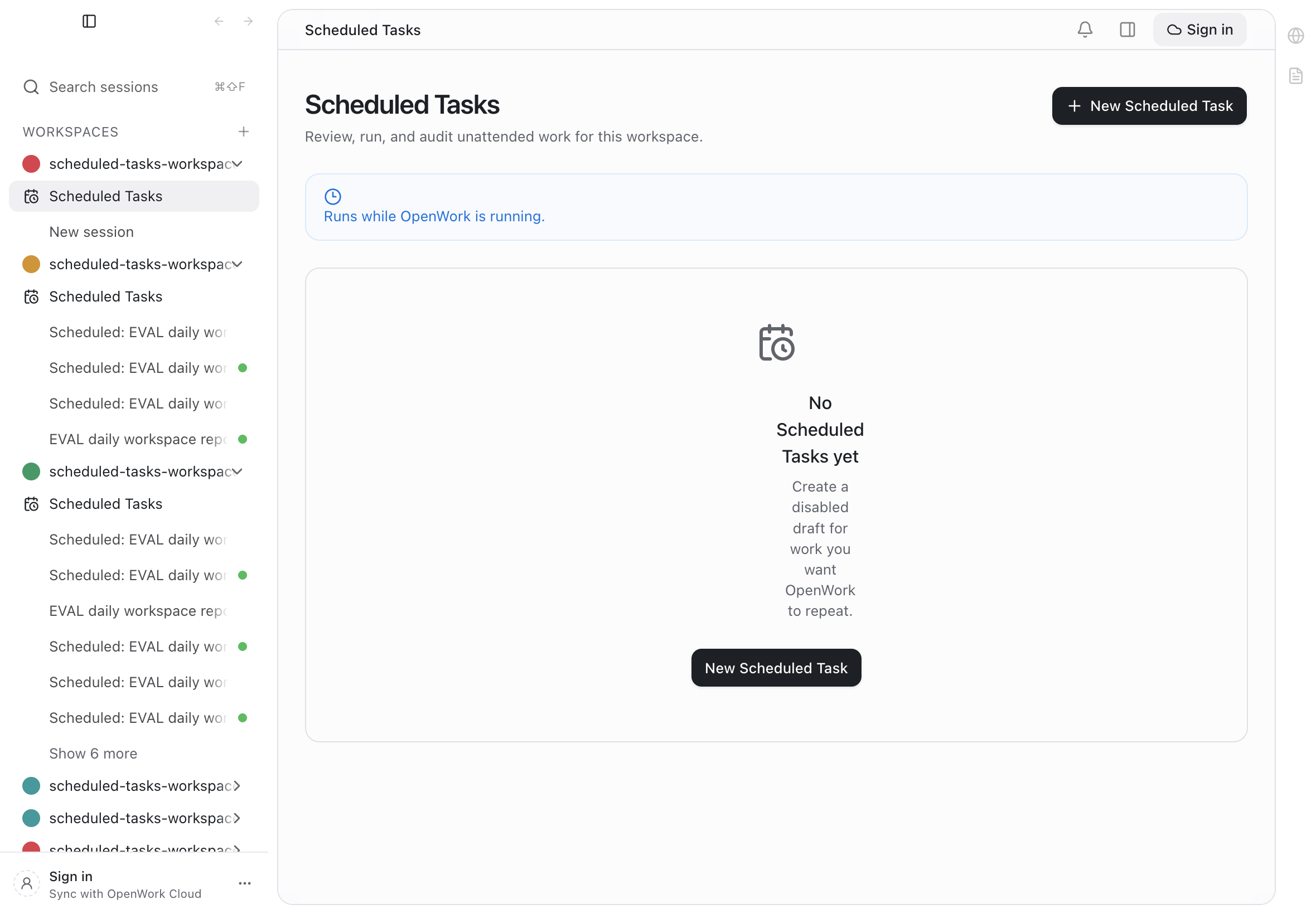 Empty Scheduled Tasks workspace destination