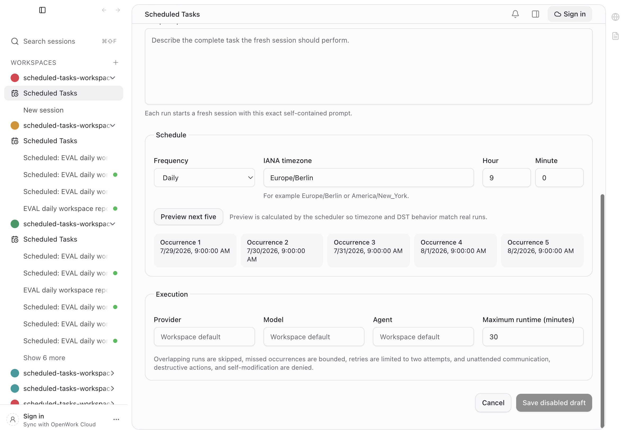 Schedule preview and execution controls