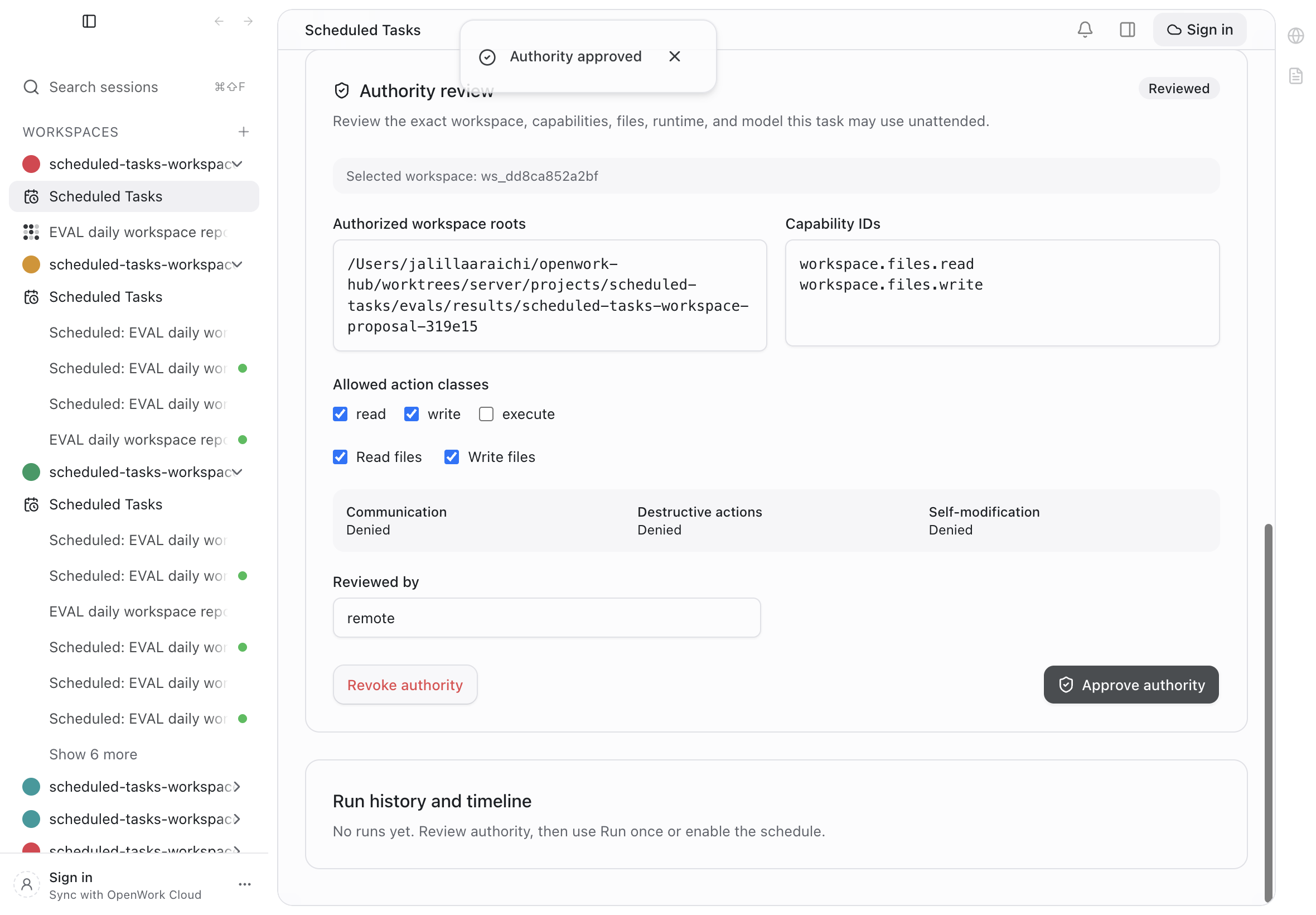 Reviewed Scheduled Task authority