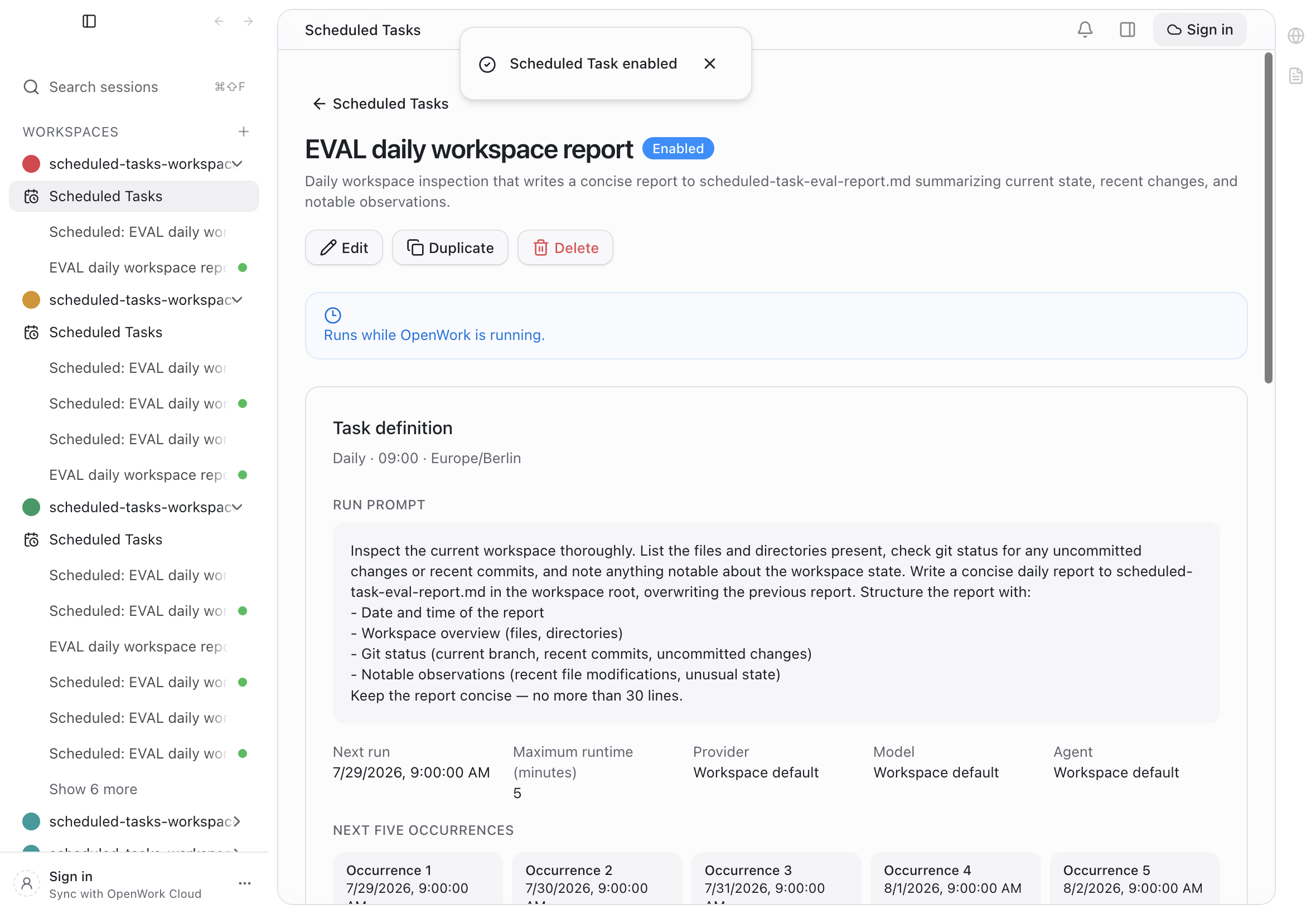 Enabled Scheduled Task with next run