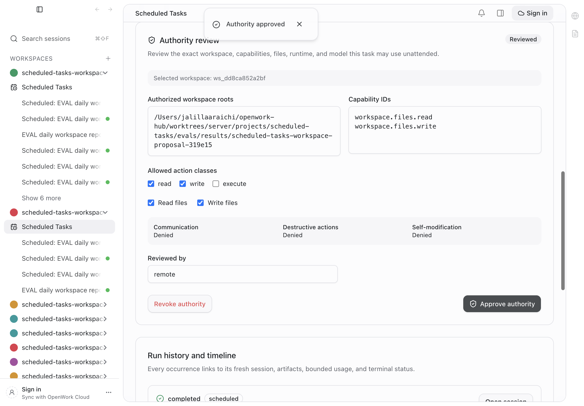 Repaired Scheduled Task authority