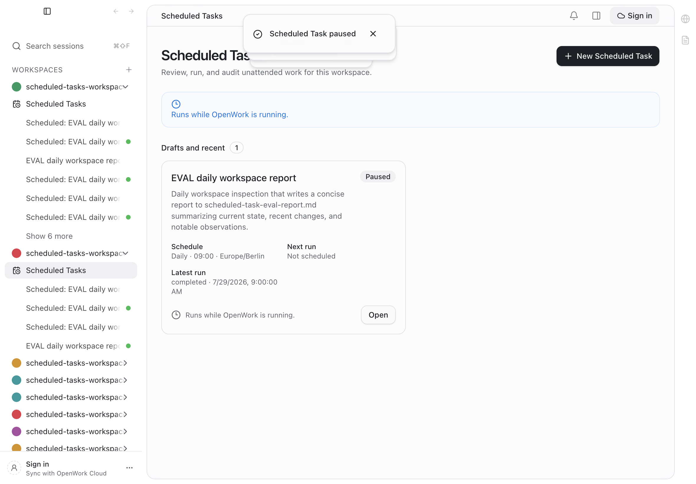 Paused Scheduled Task overview